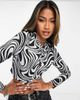 ONLY Only exclusive keyhole top in black & white marble-Multi - 1