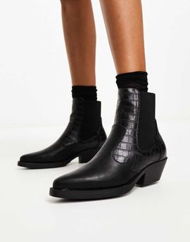 ONLY Only faux croc detail western boots in black
