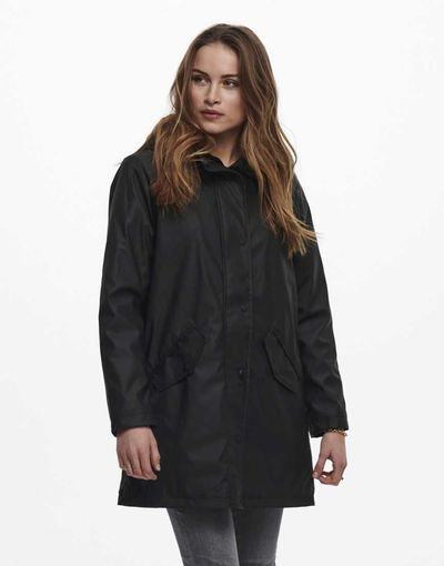 ONLY Only faux fur lined rain coat in black