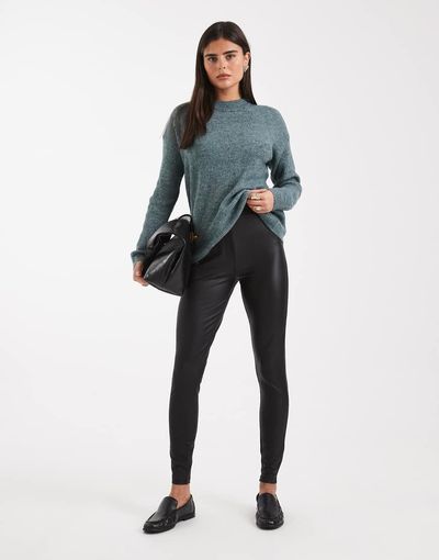ONLY Only faux leather high waisted leggings in black