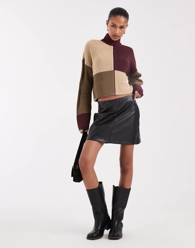 ONLY Only faux leather mini skirt in black