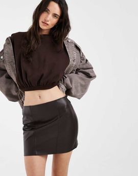 ONLY ONLY faux leather mini skirt in dark brown