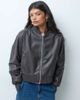 ONLY ONLY faux leather washed bomber jacket in chocolate brown - 1