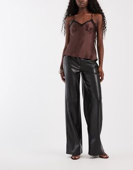 ONLY Only faux leather wide leg pants in black