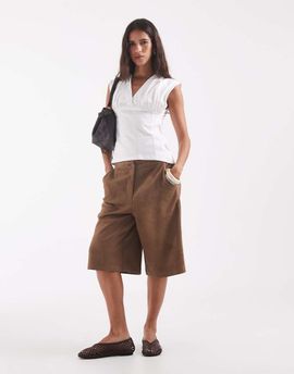 ONLY ONLY faux suede bermuda shorts in brown