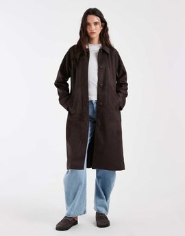 ONLY ONLY faux suede mac coat in chocolate brown