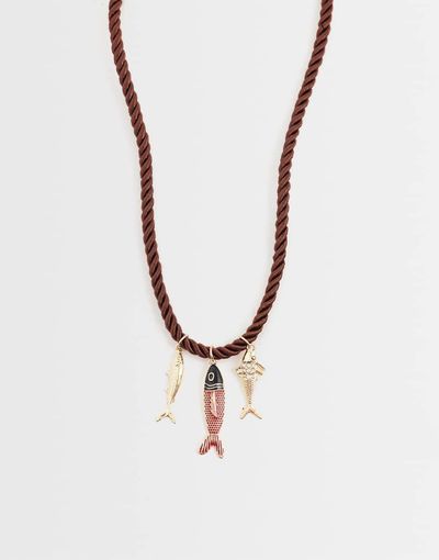 ONLY ONLY fish charms cord necklace in brown