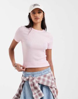 ONLY ONLY fitted rib knit top in light pink