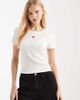 ONLY ONLY fitted rib knit top with heart embroidery in white - 1