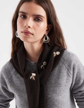ONLY ONLY floral embroidery knitted triangle scarf in brown