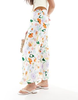 ONLY ONLY floral print maxi skirt in white
