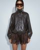 ONLY ONLY funnel neck faux leather jacket in washed dark brown - 1