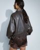 ONLY ONLY funnel neck faux leather jacket in washed dark brown - 3
