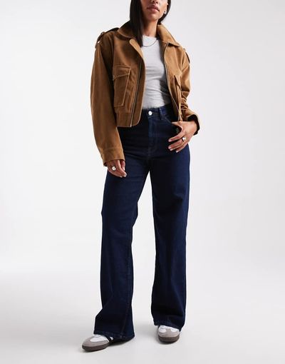 ONLY ONLY Hannah extra high waist wide leg jeans in dark blue rinse
