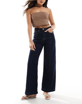 ONLY ONLY Hope high waist wide leg jeans with front seam detail in dark blue
