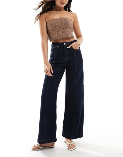 ONLY ONLY Hope high waist wide leg jeans with front seam detail in dark blue