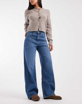 ONLY Only Hope high waisted wide leg jeans in mid blue