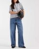 ONLY ONLY Hope mid rise wide leg jeans with button detail in mid blue - 1