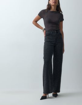 ONLY ONLY Hope wide leg jeans with rhinestones in washed black