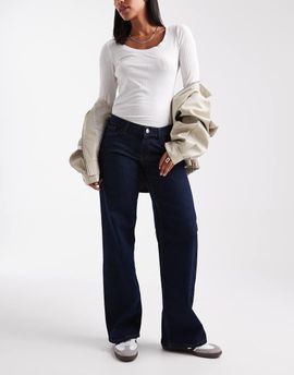 ONLY ONLY Judy low rise wide leg jeans in dark blue rinse