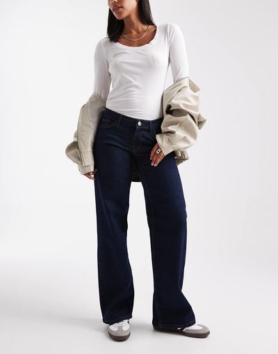 ONLY ONLY Judy low rise wide leg jeans in dark blue rinse