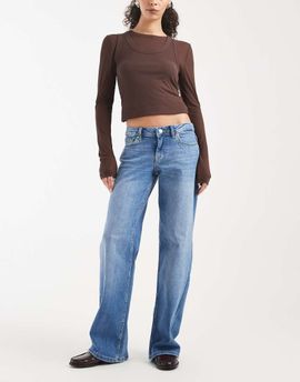 ONLY ONLY Judy low rise wide leg jeans in mid blue
