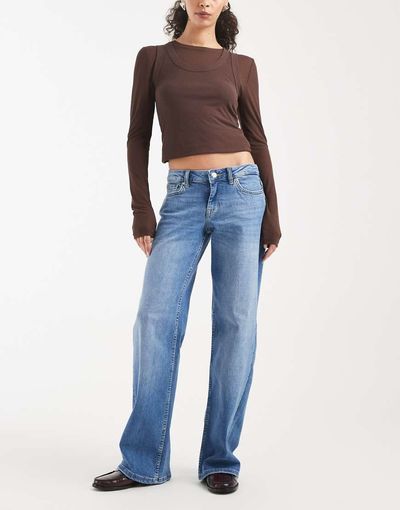 ONLY ONLY Judy low rise wide leg jeans in mid blue