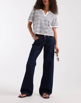 ONLY ONLY Judy low rise wide leg jeans in rinsed dark blue