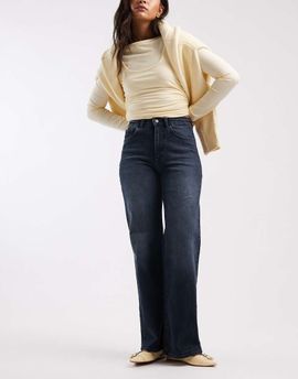 ONLY ONLY Juicy high rise wide leg jeans in dark blue denim