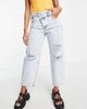 ONLY Only Juliet low rise asymmetric button ripped boyfriend jeans in light blue-Black - 1