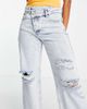 ONLY Only Juliet low rise asymmetric button ripped boyfriend jeans in light blue-Black - 3