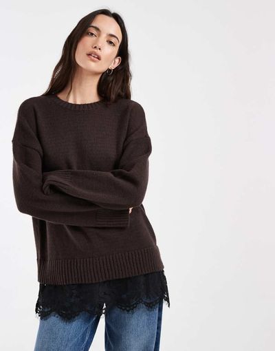 ONLY ONLY lace details knit sweater in brown