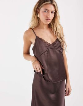 ONLY ONLY lace details satin cami top in brown - part of a set