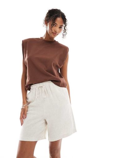 ONLY ONLY linen blend pull on shorts in beige - part of a set-Neutral