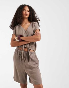 ONLY ONLY linen mix shorts in brown - part of a set