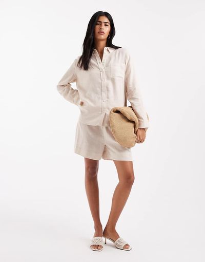 ONLY ONLY linen rich oversized shirt in beige - part of a set-Neutral