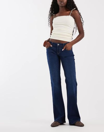 ONLY ONLY Lola super low waist flared jeans in dark rinse denim-Blue
