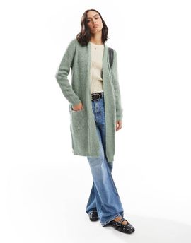 ONLY ONLY longline open cardigan in green