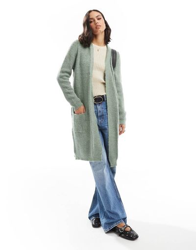 ONLY ONLY longline open cardigan in green