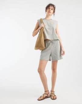 ONLY ONLY loose fit shorts in dark green stripes - part of a set