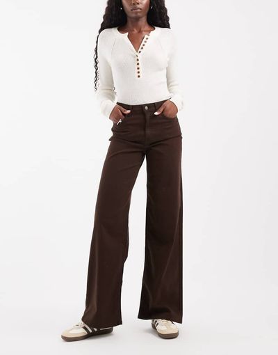 ONLY ONLY Madison high waist wide leg jeans in brown