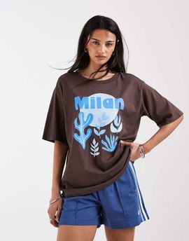 ONLY ONLY Milan graphic print oversized T-shirt in brown