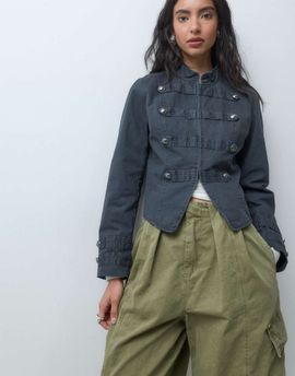 ONLY ONLY military style canvas jacket in gray blue wash