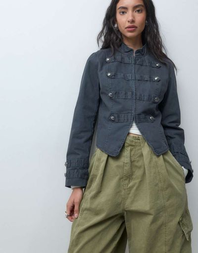 ONLY ONLY military style canvas jacket in gray blue wash