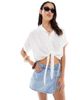 ONLY ONLY mini wrap skort in light wash blue - 1