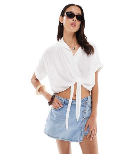 ONLY ONLY mini wrap skort in light wash blue