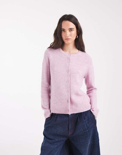ONLY ONLY o-neck knit cardigan in rose pink