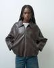 ONLY ONLY oversized faux leather bomber jacket in chocolate brown - 1