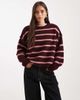 ONLY ONLY oversized slouchy sweater in burgundy and pink stripe-Red - 1