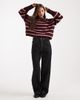 ONLY ONLY oversized slouchy sweater in burgundy and pink stripe-Red - 2